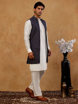 Jacquard Woven Silk Blend Waistcoat with Kurta Set