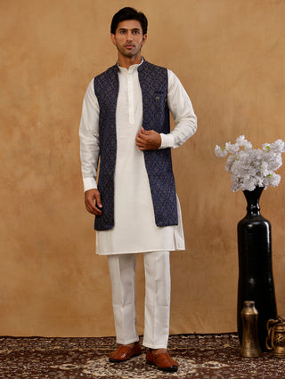 Jacquard Woven Silk Blend Waistcoat with Kurta Set