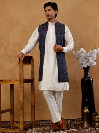 Jacquard Woven Silk Blend Waistcoat with Kurta Set