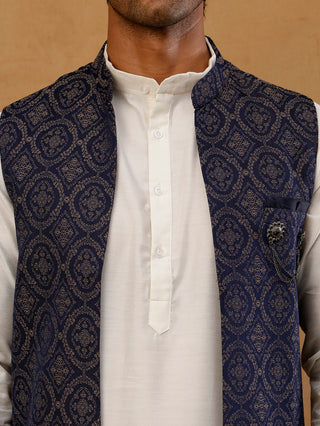Jacquard Woven Silk Blend Waistcoat with Kurta Set