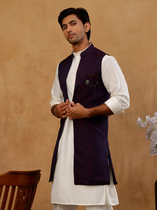 Jacquard Woven Silk Blend Waistcoat with Kurta Set