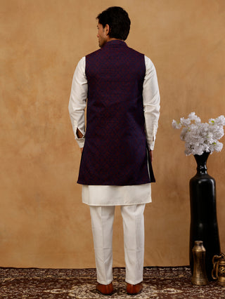 Jacquard Woven Silk Blend Waistcoat with Kurta Set