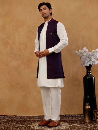 Jacquard Woven Silk Blend Waistcoat with Kurta Set