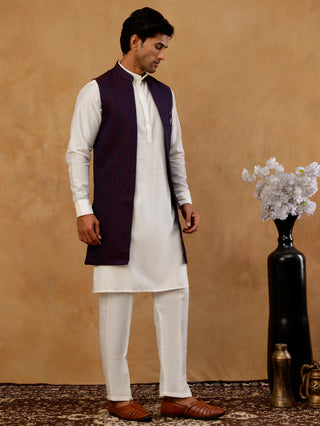 Jacquard Woven Silk Blend Waistcoat with Kurta Set