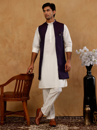 Jacquard Woven Silk Blend Waistcoat with Kurta Set