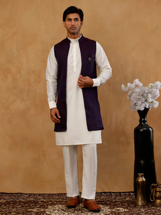 Jacquard Woven Silk Blend Waistcoat with Kurta Set