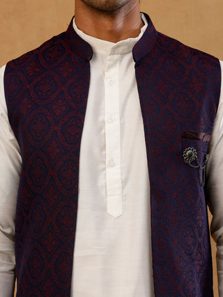 Jacquard Woven Silk Blend Waistcoat with Kurta Set