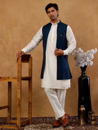 Jacquard Woven Silk Blend Waistcoat with Kurta Set
