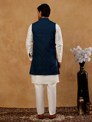 Jacquard Woven Silk Blend Waistcoat with Kurta Set