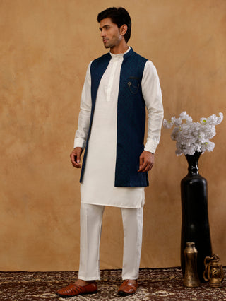 Jacquard Woven Silk Blend Waistcoat with Kurta Set