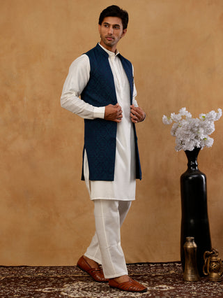 Jacquard Woven Silk Blend Waistcoat with Kurta Set