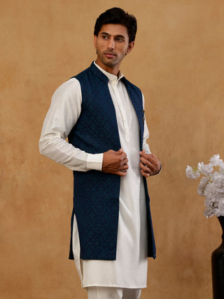 Jacquard Woven Silk Blend Waistcoat with Kurta Set