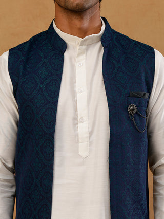 Jacquard Woven Silk Blend Waistcoat with Kurta Set
