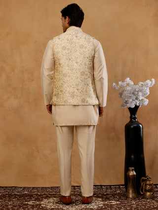 Men's Floral Jacquard Silk Blend Nehru Jacket with Kurta Set