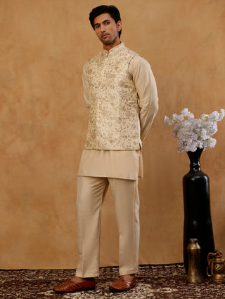 Men's Floral Jacquard Silk Blend Nehru Jacket with Kurta Set