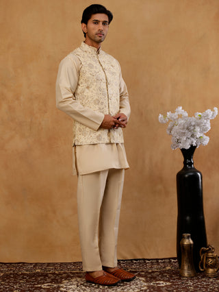 Men's Floral Jacquard Silk Blend Nehru Jacket with Kurta Set