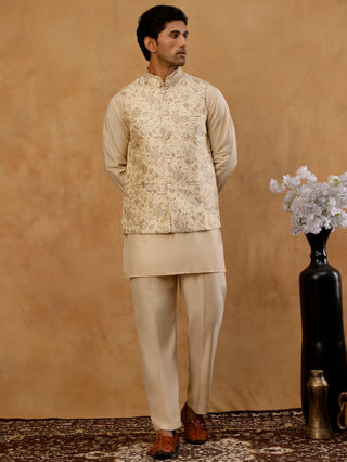 Men's Floral Jacquard Silk Blend Nehru Jacket with Kurta Set