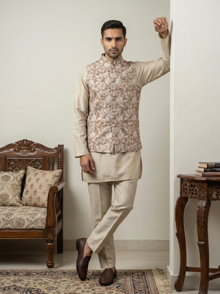 Men Embroidered Ethnic Nehru Jacket with Kurta & Pyjama Set