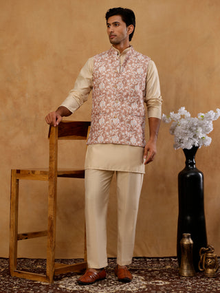 Men Embroidered Ethnic Nehru Jacket with Kurta & Pyjama Set
