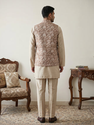 Men Embroidered Ethnic Nehru Jacket with Kurta & Pyjama Set