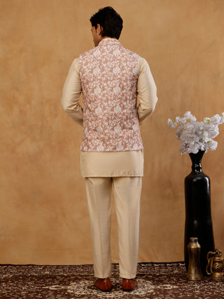 Men Embroidered Ethnic Nehru Jacket with Kurta & Pyjama Set