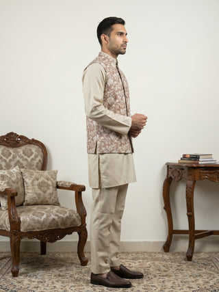 Men Embroidered Ethnic Nehru Jacket with Kurta & Pyjama Set
