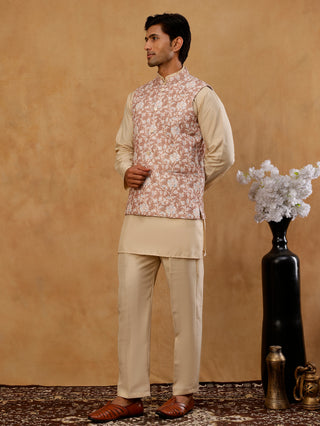 Men Embroidered Ethnic Nehru Jacket with Kurta & Pyjama Set