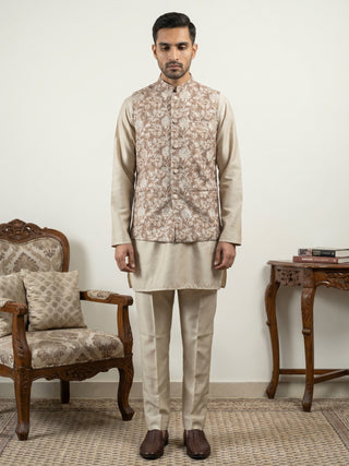 Men Embroidered Ethnic Nehru Jacket with Kurta & Pyjama Set