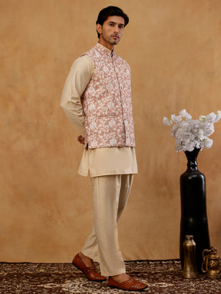 Men Embroidered Ethnic Nehru Jacket with Kurta & Pyjama Set