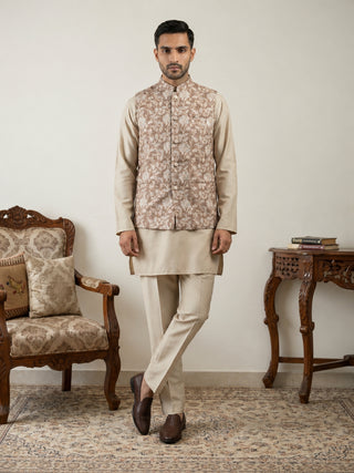Men Embroidered Ethnic Nehru Jacket with Kurta & Pyjama Set