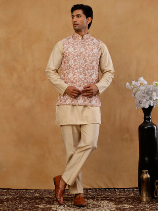 Men Embroidered Ethnic Nehru Jacket with Kurta & Pyjama Set
