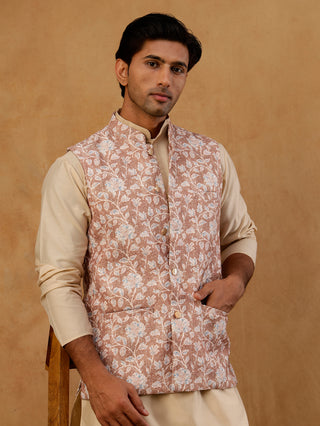 Men Embroidered Ethnic Nehru Jacket with Kurta & Pyjama Set