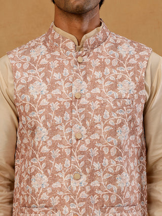 Men Embroidered Ethnic Nehru Jacket with Kurta & Pyjama Set