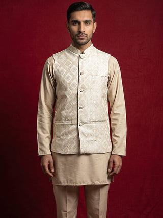 Men Woven Nehru Jacket With Kurta Set