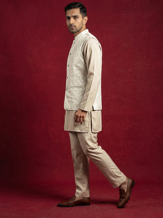 Men Woven Nehru Jacket With Kurta Set