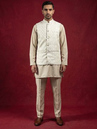 Men Woven Nehru Jacket With Kurta Set