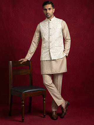 Men Woven Nehru Jacket With Kurta Set
