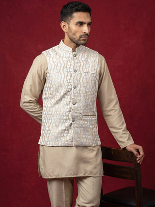 Men Woven Nehru Jacket With Kurta Set