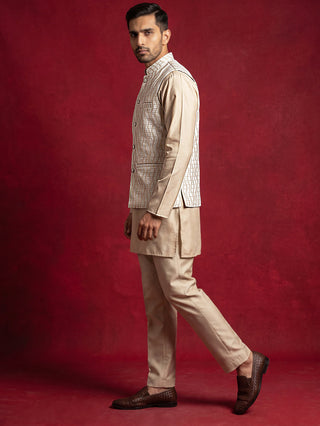 Men Woven Nehru Jacket With Kurta Set