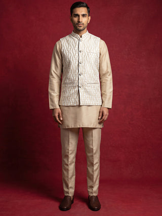 Men Woven Nehru Jacket With Kurta Set