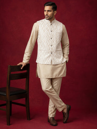 Men Woven Nehru Jacket With Kurta Set