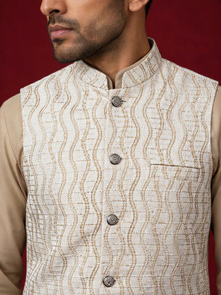 Men Woven Nehru Jacket With Kurta Set