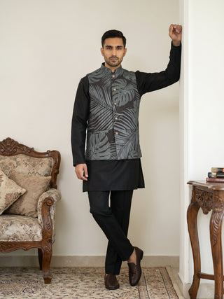 Men Printed Cotton Blend Nehru Jacket with Kurta Set