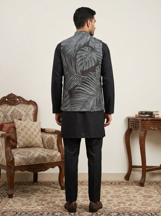 Men Printed Cotton Blend Nehru Jacket with Kurta Set