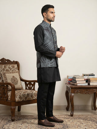 Men Printed Cotton Blend Nehru Jacket with Kurta Set