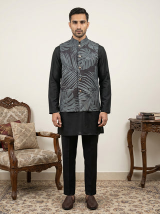 Men Printed Cotton Blend Nehru Jacket with Kurta Set