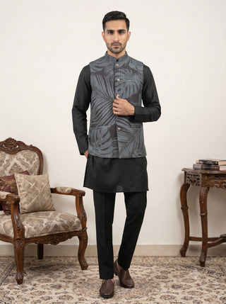 Men Printed Cotton Blend Nehru Jacket with Kurta Set