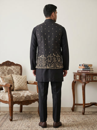 Men Cotton Blend Printed Nehru Jacket Kurta Set