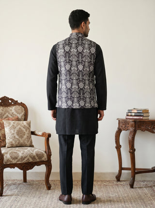 Men Printed Cotton Blend Nehru Jacket with Kurta Set