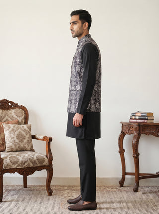 Men Printed Cotton Blend Nehru Jacket with Kurta Set